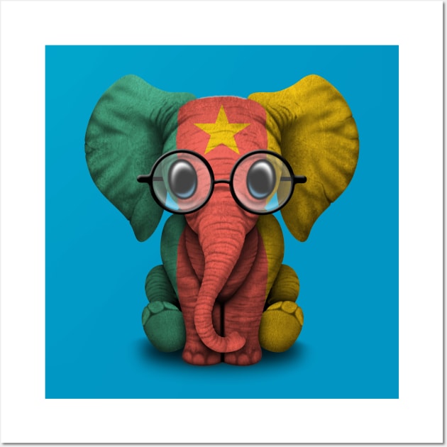 Baby Elephant with Glasses and Cameroon Flag Wall Art by jeffbartels